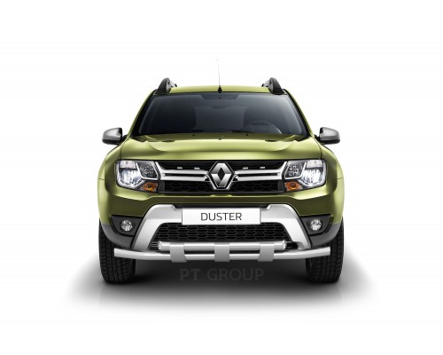 Защита переднего бампера ПТ Групп двойная D63\63 с пластинами (НПС) для Renault Duster 2012- (в т.ч. рестайлинг)