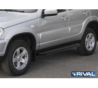 Пороги алюминиевые Rival "Premium-Black" для Chevrolet Niva
