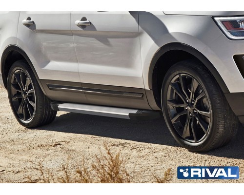 Пороги алюминиевые Rival "Silver" для Ford Explorer 2011-2015/2015-