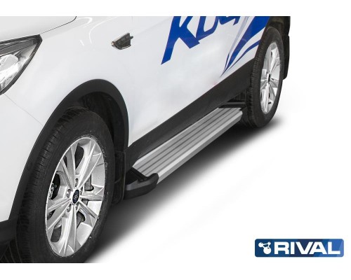 Пороги алюминиевые Rival "Silver" для Ford Kuga 2013-