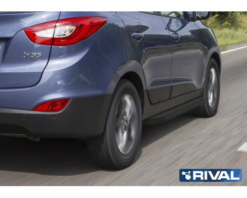 Пороги алюминиевые Rival "Black" для Hyundai IX35 / Kia Sportage 2010-2015