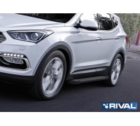 Пороги алюминиевые Rival "Black" для Hyundai Santa Fe 2012-2018