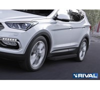 Пороги алюминиевые Rival "Premium-Black" для Hyundai Santa Fe 2012-2018