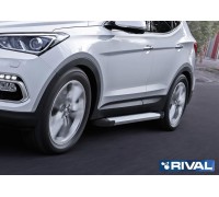 Пороги алюминиевые Rival "Silver" для Hyundai Santa Fe 2012-2018