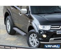 Пороги алюминиевые Rival "Premium-Bmw-style" для Mitsubishi Pajero Sport 2008-2015