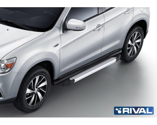 Пороги алюминиевые Rival "Silver" для Mitsubishi ASX 2010-2015/ 2017-