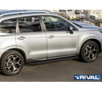Пороги алюминиевые Rival "Black" для Subaru Forester 2013-2018
