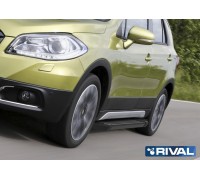 Пороги алюминиевые Rival "Black" для Suzuki SX4 2015-