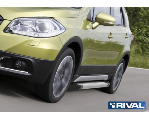 Пороги алюминиевые Rival "Silver" для Suzuki SX4 2015-