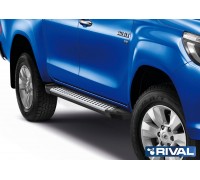 Пороги алюминиевые Rival "Bmw-Style" для Toyota Hilux 2015-