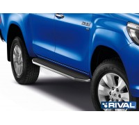 Пороги алюминиевые Rival "Premium" для Toyota Hilux 2015-