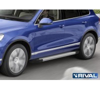 Пороги алюминиевые Rival "Silver" для Volkswagen Touareg 2010-2018